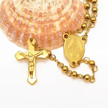 Módne Šperky z Nerezovej Ocele Ruženec Náhrdelník Panny Kríž Ježiša Prívesok Náhrdelníky Ťažké Zlatá Farba Hip hop Mužov Šperky