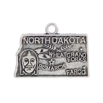 Môj tvar Severná Dakota State Mapu Nový Dizajn Zliatiny Kúzlo Prívesok Starožitné Strieborné Pozlátené DIY Šperky 21*15.5 mm 60Pcs