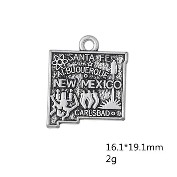 Môj tvar zliatiny zinku Starožitné Strieborné Pozlátené USA Štát Mapu v Novom Mexiku zobrazili kľúčové tlačidlá pre Šperky, Takže Veľkoobchod 40pcs veľa