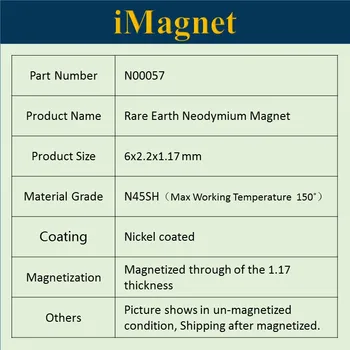 N00057 50 ks Blok Vzácnych Zemín Neodýmu, Magnet,6 x 2.2x1.17 mm, Nikel potiahnuté NdFeB Magnetmi N00057,Domáce Dekorácie Chladnička