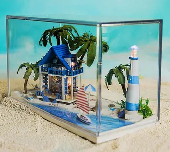 N002 Diy Doll House Miniatúrny Model Budovy Súpravy 3D Ručné Drevený domček pre bábiky rekreačný dom