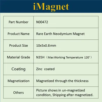 N00472 50pcs N35H Blok super silné Vzácnych Zemín Neodýmu, Magnet,10x5x0.8 mm,Kváder Ndfeb Magnetmi ,Domáce Dekorácie Chladnička