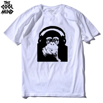 NA COOLMIND bežné krátky rukáv, bavlna cool punk rock Mužov T shirt o-krku opice lebky DJ vytlačené muži T-shirt topy
