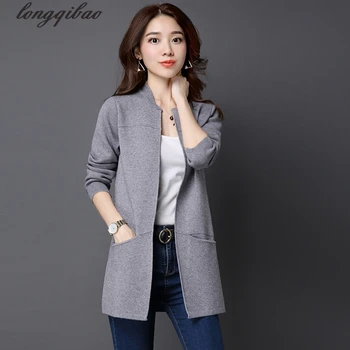 Na jar a na Jeseň nové dlhej časti kórejského voľné sveter žena cardigan sveter bunda vrecku farbou TB7507