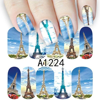 Na Nechty, Nálepky Paríž Effiel Tower Dizajn, Manikúra Zábaly Európe Štýl Sky Budov Prevod Vody Obtlačky Prsta Tetovanie