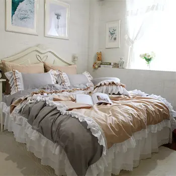 Najluxusnejších tortu vrstvy posteľná bielizeň nastaviť prehrabať perinu čipky posteľ sukne Výšivky Európskej spálňa textilné elegantná obliečka na vankúš predaj