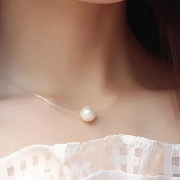 Najnovšie dizajn neviditeľné S925 Mincový striebro 6-8 mm prírodné perly choker náhrdelníky & prívesky pre ženy doprava Zadarmo