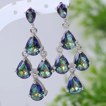 Najnovšie Dizajn Značky Fialová Rainbow Mystic Cubic Zirconia strieborné šperky visieť náušnice Roztomilý módne šperky E204