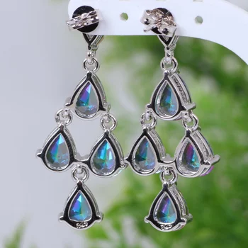 Najnovšie Dizajn Značky Fialová Rainbow Mystic Cubic Zirconia strieborné šperky visieť náušnice Roztomilý módne šperky E204