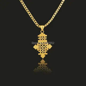Najnovšie Dve Veľkosti Etiópskej Kríž Náhrdelník Prívesok Zlatej Farby, Etiópia Položka Šperky Afrike Ženy Muži Vianočný Darček