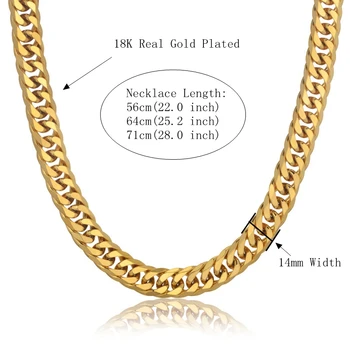 Najnovšie Hrubé Afriky Šperky Nastaviť Módne Robustný Zlatá Farba Reťaz Sada Pre Mužov Kubánskej Prepojenie 14 MM Reťaz Náramok, Náhrdelník Sady