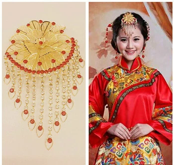 Najnovšie Klasické Čínske Vzory Ručne Vyrábané Korále Kostým Vlasy Česať ,Svadobné Svadobné Frontlet Vlasy Príslušenstvo