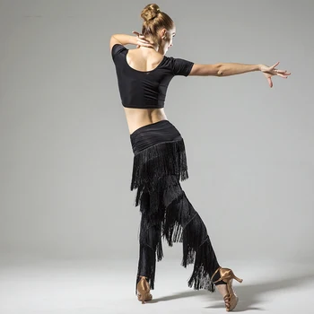 Najnovšie Latinskej Tanca Nohavice Pre Dámy Black Strapec Sexy Nohavice Žien Dobrá Kvalita Námestie Latino Sála Večera Dlhé Nohavice 1172