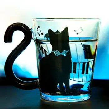 NAJNOVŠIE Tvorivé Mačka Kitty Sklenený Hrnček, Šálka Čaju Pohár Mlieka Šálku Kávy Hudba/Body/anglické Slová Home Office Pohár