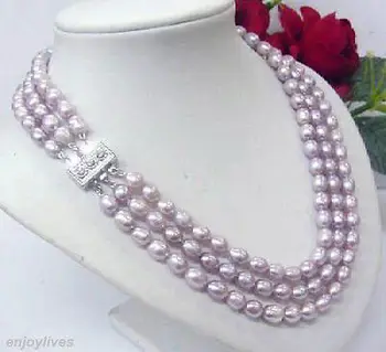 Najušľachtilejšie 3 Riadky Skutočné Fialová Pearl Ryža Korálky White Crystal Spona Náhrdelník Šperky slovo veľkoobchod DOPRAVA