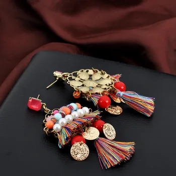 Naomy&ZP Etnických Bohemia Ručné Strapec Náušnice Mince Simulované Pearl Earings Módne Vintage Šperky Visieť Veľké Dlhé Náušnice