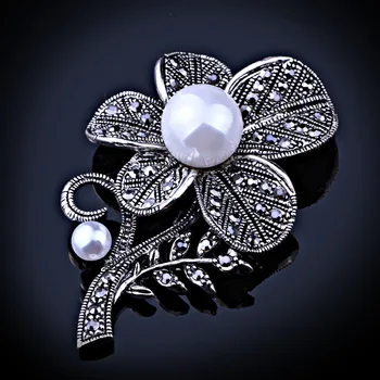 Napodobňované Crystal Pearl Flower Sveter Kolíky a Brošne Vintage Čierna Drahokamu Brošňa pre Ženy