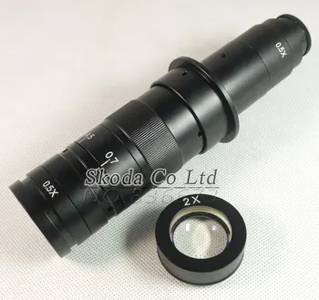 Nastaviteľné 5~360X Zväčšenie Zoomu C-mount Objektív+ 0,5 X/2.0 X Barlow Pomocné Objektív pre Priemysel Mikroskopom Fotoaparát Okulára