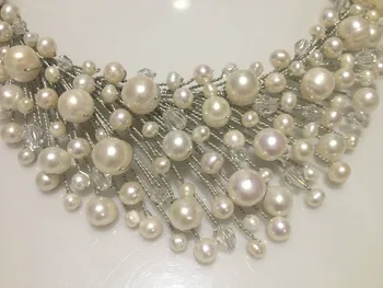 Natura sladkovodné perly a krištáľovo náhrdelník skutočnou perlou strany večera náhrdelník módne ženy šperky ruky voľné shippping