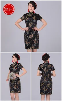 Navy blueTraditional Klasické Čínske Šaty Mujere Vestido Žien Satin Cheongsam Mini Qipao Veľkosť S M L XL XXL XXXL 4XL 5XL 6XL