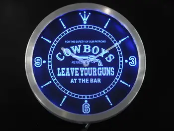 Nc0365 Cowboys Nechať Svoje Zbrane v Bare na Pivo Neónový nápis LED Nástenné Hodiny