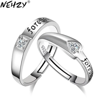 NEHZY 2017 Módnej značky strieborné šperky, anglický Vážení tvare srdca snubný prsteň otvorenie nastaviteľné pár krúžky mužov a žien