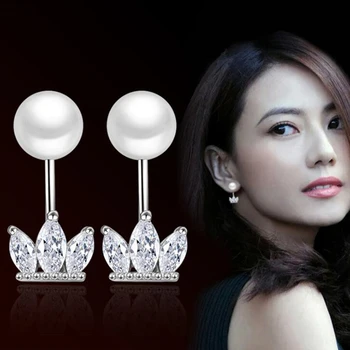 NEHZY Bohyne estetické koruny pearl náušnice jednoduché populárne temperament žien ice high - end náušnice two - nosenie metóda