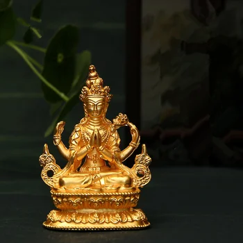 Neobmedzené Sily Buddhovského Snehu Oblasti Patróna Štyri Rameno Avalokiteshvara Zliatiny Malý Obrázok Buddha Pozlátené Sochy Budhu