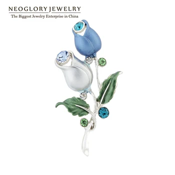 Neoglory Modrý Kvet Smalt Vintage Drahokamu Kolíky a Brošne pre Ženy, Svadobné Šaty Módnej Značky Šperky Matka Darček v roku 2018