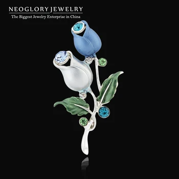 Neoglory Modrý Kvet Smalt Vintage Drahokamu Kolíky a Brošne pre Ženy, Svadobné Šaty Módnej Značky Šperky Matka Darček v roku 2018