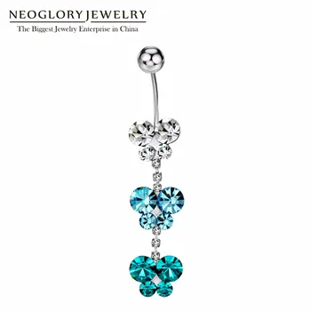Neoglory Piercing Brucho Tlačidlo Prstene Pre Ženy Piercing Modrá Svieti Motýľ Pupok Módne Šperky 2018 Nové Darček MS