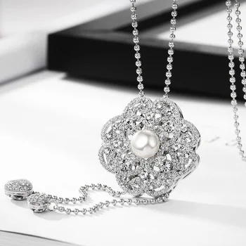 Neoglory Rakúskej Drahokamu Simulované Pearl Módne Dlhý Sveter Reťazca Náhrdelníky Šperky pre Ženy Darček Hot 2018 Nové AOM
