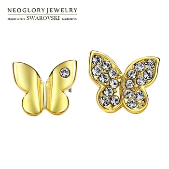 Neoglory Rakúsko Drahokamu Stud Nádherné Náušnice Butterfly Design Roztomilý Mladistvý Štýl Svetlo Žlté Zlato Farby Pre Ženy