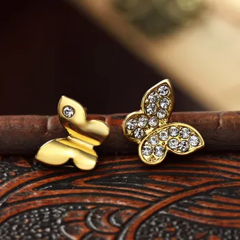 Neoglory Rakúsko Drahokamu Stud Nádherné Náušnice Butterfly Design Roztomilý Mladistvý Štýl Svetlo Žlté Zlato Farby Pre Ženy
