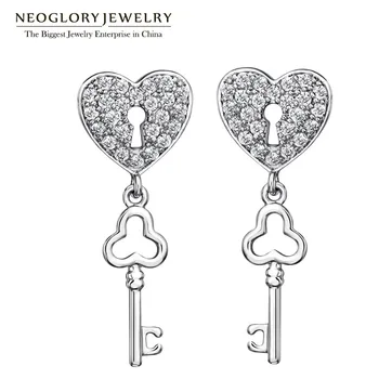 Neoglory Šperky Cubic Zirconia Kľúč Srdce Láska Drop Visieť Náušnice pre Ženy Móda 2018 Nový Vintage Charm