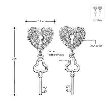 Neoglory Šperky Cubic Zirconia Kľúč Srdce Láska Drop Visieť Náušnice pre Ženy Móda 2018 Nový Vintage Charm