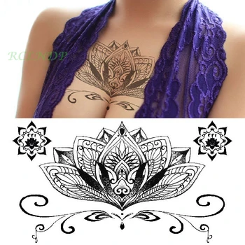 Nepremokavé Dočasné Tetovanie nálepky lotus totem na prsia späť mandala veľké veľkosti henna tatto žien flash tetovanie falošné tetovanie