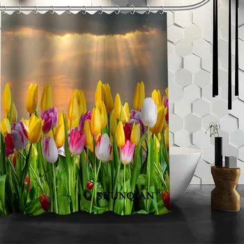 Nepremokavé Kúpeľňa Záclony Moderné tulipány Sprchový Záves polyester Vaňa obrazovky Prispôsobené opony
