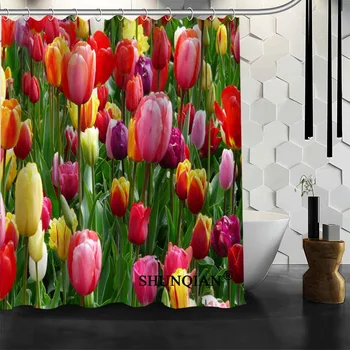 Nepremokavé Kúpeľňa Záclony Moderné tulipány Sprchový Záves polyester Vaňa obrazovky Prispôsobené opony