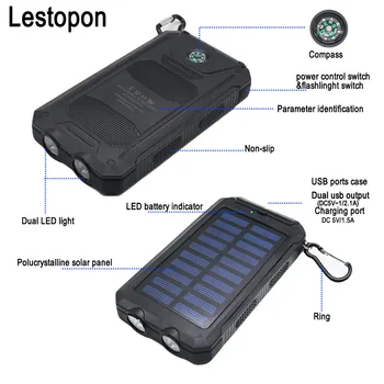 Nepremokavé Solar Power Bank Reálne 20000 mAh Dual USB Externý Polymérová Batéria, Nabíjačka Vonkajšie Svetlo Lampy Powerbank Ferisi