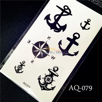 Nepremokavé Tetovanie Harajuku AQ-079 black kotvy Morských Pirátov Kompas dizajn ženy Henna Dočasné Tetovanie Nálepky doprava zadarmo