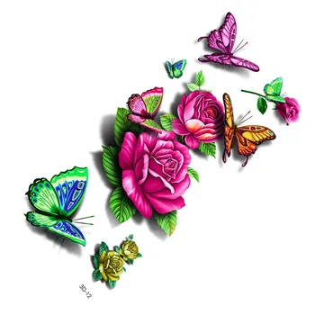 Nepremokavé Tetovanie Nálepky 3D Tetovanie 1Pcs 3D Butterfly Ovocie Tetovanie Kvet Falošné Dočasné Fantasy Nálepky Na Tele