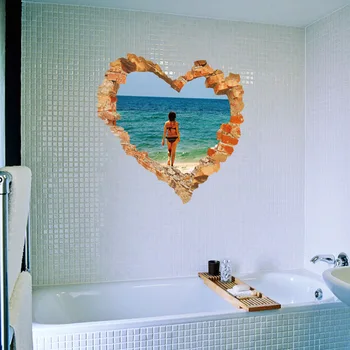 Nepremokavé tvorivé samolepky na stenu 3D falošný windows krásy pláže, spálne, kúpeľňa dekorácie samolepky na stenu