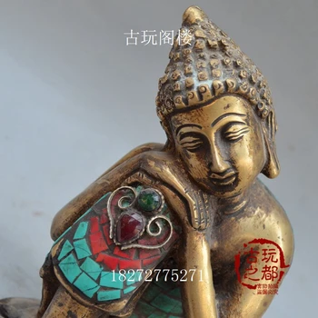 Nepál staré bronz Tyrkysové vykladané kamenné sochy Budhu z Šakjamúni Buddh