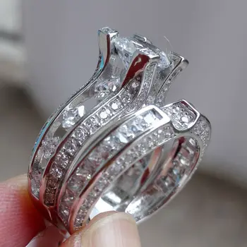Newshe 2.3 Ct Okrúhly Rez CZ Skutočné 925 Sterling Silver Ring Sady Zapojenie Kapela Klasické Šperky Pre Ženy