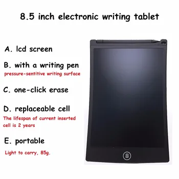NEWYES 8.5 palcový Čierny Kreslenie Hračky Vymazať Tablet Elektronické Bezpapierové LCD e-Spisovateľ, Písanie Tablety s Portablet Vodotesný Vak