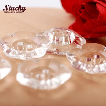 Niucky 20 mm 2 otvory kvet tvar Transparentné akrylátové tlačidlá pre šitie Akryl Crystal tlačidlá pre plavidlá deocraion A0104-003