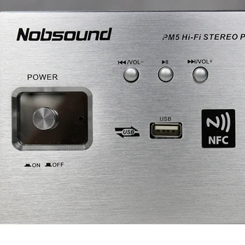 Nobsound PM5 Hi-Fi Stereo Zosilňovač NFC, Bezdrôtové Bluetooth Zosilňovač, Podpora USB, CD, DVD 80W + 80W Moc Striebro