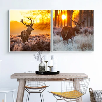 Nordic Vintage Jeleň Elk Plátno, Maľovanie Obrazov Na Stenu Art Print Maľovanie Plagátu Pre Obývacia Izba Domáce Dekorácie Č Rám Dekor
