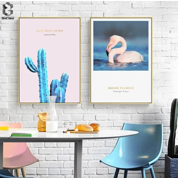 Nordic Wall Art Plagáty a Vypíše, Flamingo Plátno, Maľovanie na Obývacia Izba Dekorácie, Kaktus Stenu Obrázok Dekor umelecké Diela